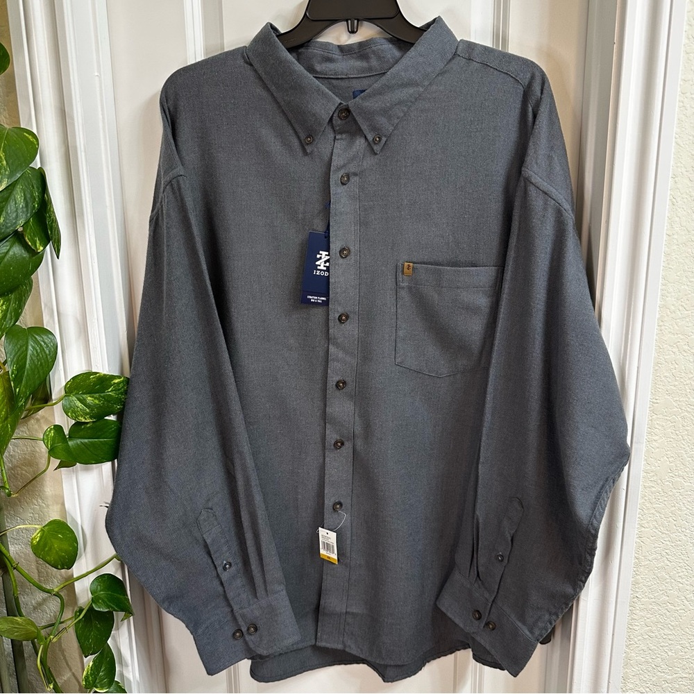 NWT- Men's Izod Cotton Blend Flannel Shirt in Charcoal Grey Sz 4XL